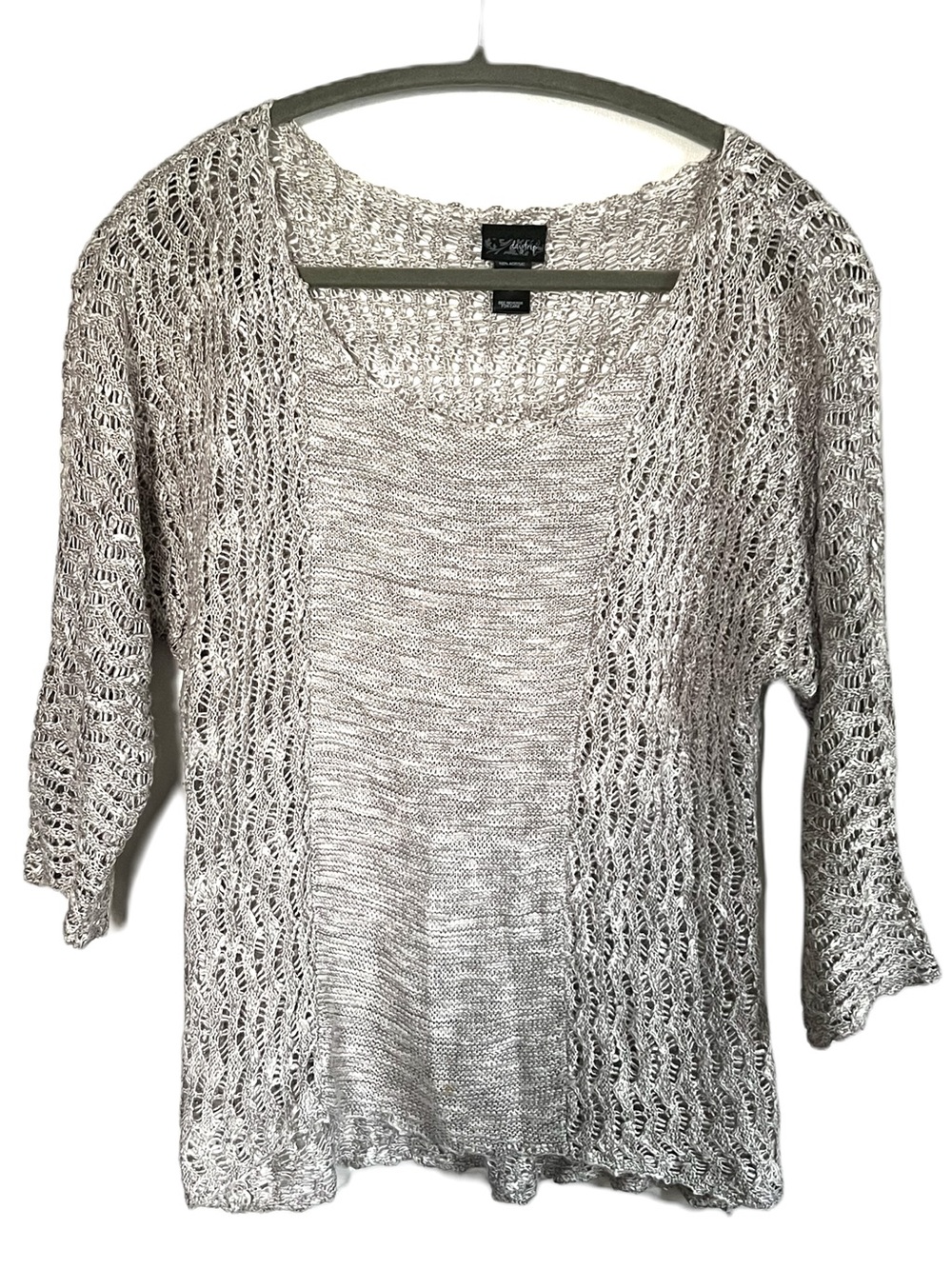 Buckle Daytrip Open-Weave Crochet Light Gray Cardigan Grandmacore Cottagecore